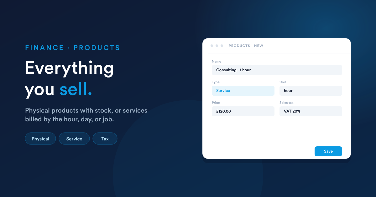 A Flexie product form, with name, price, unit of measure, and the tax that should apply