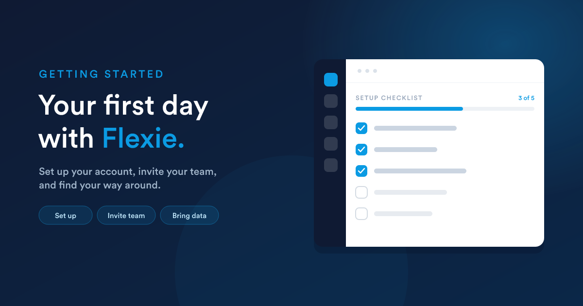 A Flexie onboarding setup checklist, three of five steps complete