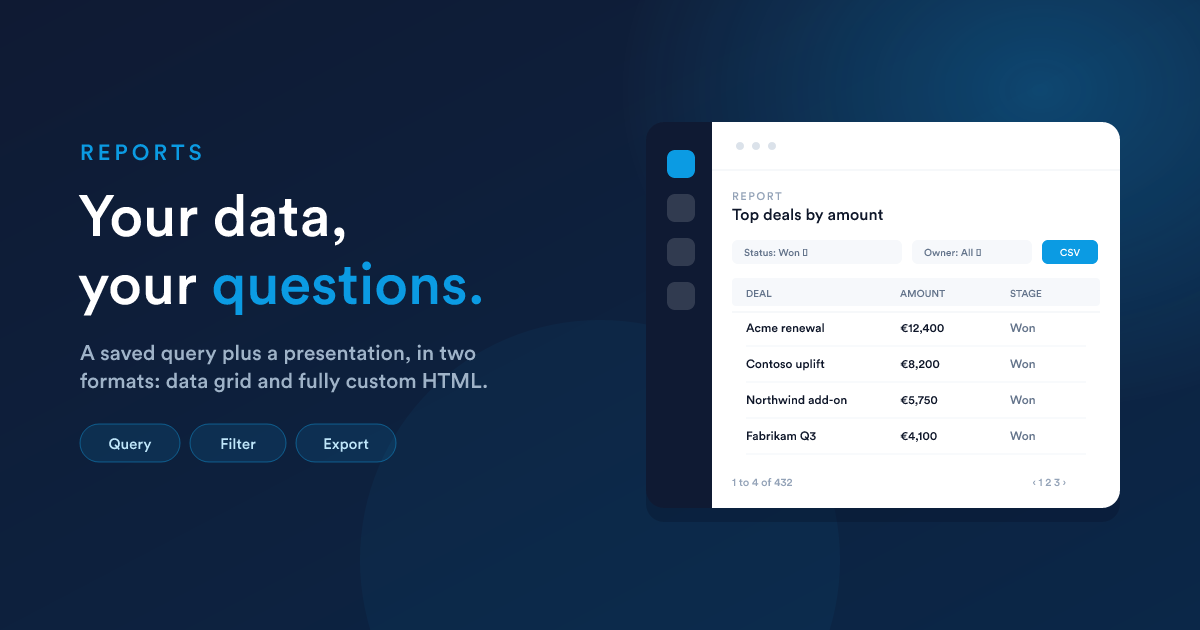 A Flexie report producing both a data grid and a fully custom HTML page from the same saved query
