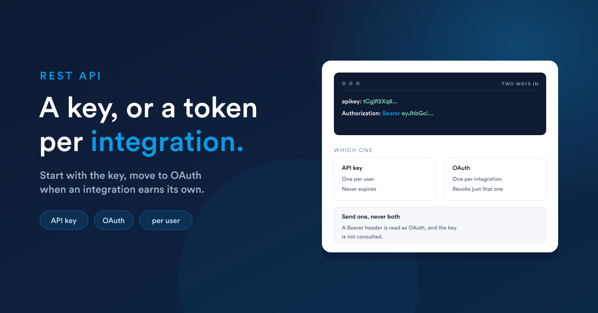 Ein apikey-Header neben einem OAuth-Bearer-Token, mit dem, wofür sich beide eignen