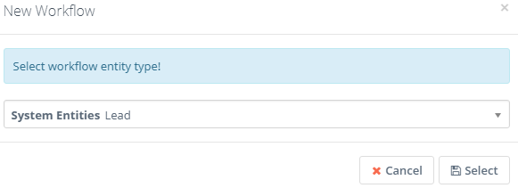 Select workflow entity type